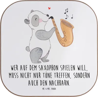 Produktbild von Mr. & Mrs. Panda Untersetzer für Gläser Saxophon Spieler - Weiß - Geschenk, Instrument, Tischuntersetzer, Lernen, Coaster, Tassenuntersetzer, Musikinstrumente, Musik