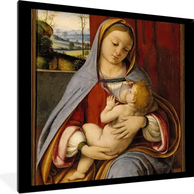 Produktbild von MuchoWow® Gerahmtes Poster Madonna mit Kind - Leonardo da Vinci 40x40 cm - Poster mit Schwarzem Bilderrahmen Wandposter Rahmen Foto Bilder - Mit Rahmen - Wanddekoration Schlafzimmer