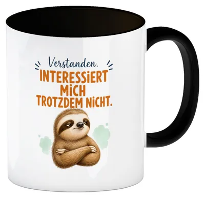 Produktbild von Kaffeebecher in schwarz Faultier Spruch - sarkastisch Tasse Mit Spruch: