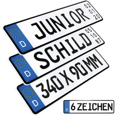 Produktbild von 1x Kennzeichen Junior mit Datum Geburtstags Schild Junior Bobby Car Kettcar Wunschtext FUN Schild Funschild