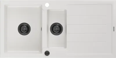 Immagine prodotto di Mexen Andres lavello in granito a 1,5 vasche con sgocciolatoio 1000 x 500 mm, bianco, sifone nero - 6515101510-20-B