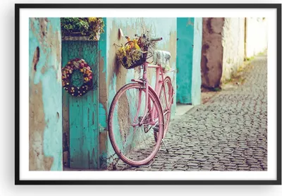 Produktbild von Gerahmtes Poster - Schwarzer Rahmen - Rosa Fahrrad Vintage - 91,5x61 cm - Wand Bild - Wanddeko - Wandbilder - Kunstposter - Wandposter - Bilderrahmen - Bilder - Kunstdruck - P2BAA91x61-4471