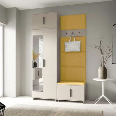 Produktbild von Garderoben-Set Napoli Version 4: Kleiderschrank mit Polsterpaneelen, Schuhschrank Flur und Eingangsbereich (Cashmere/Trinity 18)