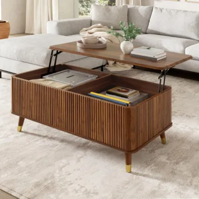 Produktbild von Couchtisch, Höhenverstellbare Tischplatte,Sofatisch Holzbeine, Stauraum, Multifunktionaler Wohnzimmertisch