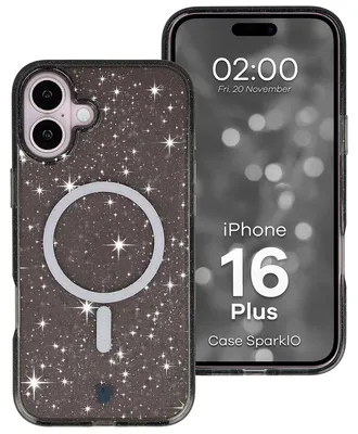 Produktbild von Glitzer Hülle mit Magnetring für iPhone 16 Plus, Bizon Case SparklO, Transparent-Schwarz mit Glitzer