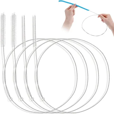 Produktbild von 4 Stück Edelstahl Schlauchbürste Set, 1 Meter Lange Flaschenbürste, Rohrbürste für Strohhalme, Flaschen und Kühlschrankabläufe
