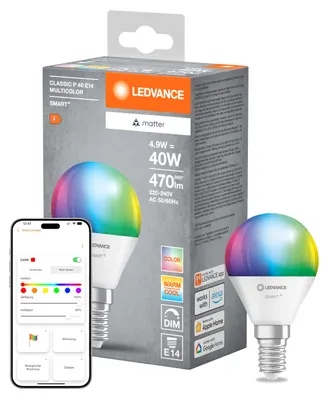 Produktbild von LEDVANCE SMART+ MATTER Classic, 4,9 W, 0,5 W, E14, 470 lm, 20000 h, Multi, Weiß