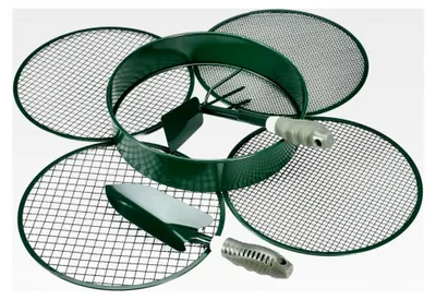 Produktbild von 4-in-1 Gartensieb für Erde, Steine und Sand mit 4 austauschbaren Siebeinsätzen Ø 3, 6, 9, 12 mm und 2-teiligem Gartenwerkzeugset