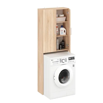 Produktbild von KOMTO Waschmaschinenschrank Sonoma Eiche – 2-türiger Hochschrank für Waschmaschine und Trockner, Badezimmerschrank | Gizmo 65 х 180 х 27 cm