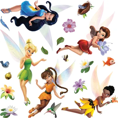 Zdjęcie produktu dla Disney Naklejka na ścianę wróżki zielonym,niebieskimIpomarańczowym - 600225 - 30 x 30 cm