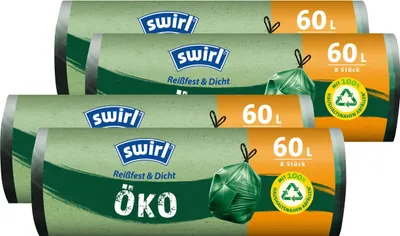 Produktbild von Swirl Öko Müllbeutel 60L 8 stk./ Rolle mit Zugband (4er Pack)