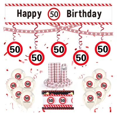 50. Geburtstag Dekoration Set – Verkehrsschild Motiv, 27-teilig