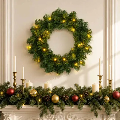 Productafbeelding van Kerstkrans Groen Ø 30 cm PVC 25 LED's