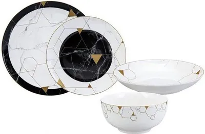 Obrázek produktu pro Sada nádobí Famanu pro 6 osob, 24 kusů – Elegantní porcelán se zlatými zdobením
