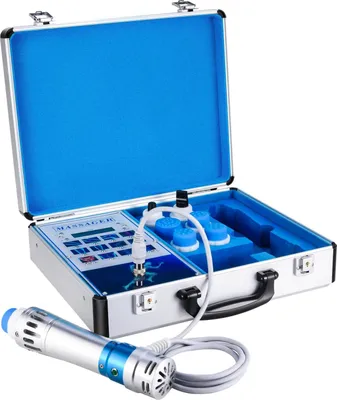 Image de Appareil de thérapie par ondes de choc - Appareil de physiothérapie - Écran tactile - 7 embouts - Traitement de la dysfonction érectile - Soulagement de la douleur - Prise UE 220 V - Bleu