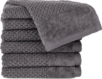 Produktbild von Pure Label 6-TLG Gästehandtücher 30x50 cm mit Aufhängeschlaufe aus 100% Baumwolle, saugstark und weich | 6 Gästehandtücher Anthrazit, 30x50cm