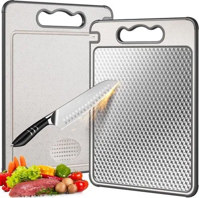 Obrázok produktu pre Obojstranná krájacia doska z nehrdzavejúcej ocele, 36,5 x 25 cm