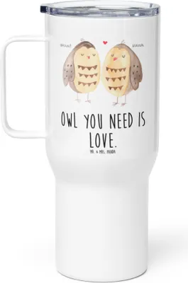 Produktbild von Mr. & Mrs. Panda Thermobecher Eulen Liebe - Weiß - Geschenk, Kaffee-to-go-Becher, Eule, Liebesspruch, Owl, Isolierbecher, Mehrwegbecher, thermosbecher, Pärchen, Teetasse