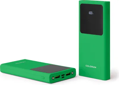 Immagine prodotto di COLORUM Power Bank iPhone, iPad, Samsung, Xiaomi 10 000 mAh USB-C, microUSB, con 2 uscite, ricarica rapida, funzione torcia CPB10-10 Verde