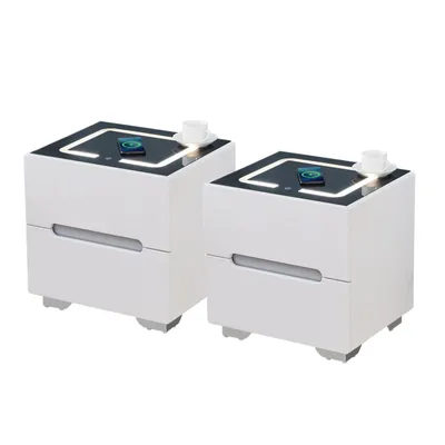 Image de CLIPOP, ensemble de deux tables de chevet avec éclairage LED, 2 tiroirs, table de chevet intelligente avec station de charge sans fil, couleur noire