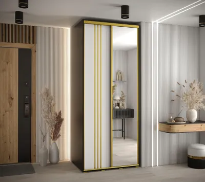 Obrázek produktu pro Šatní skříň YVONA 7 - 100/60 cm, černá / bílá / zlatá