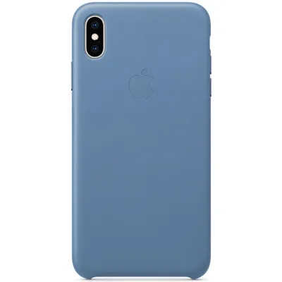 The back of a blue iPhone case with an Apple logo.