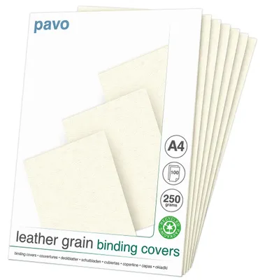 Produktbild von Pavo - Einbanddeckel-Lederoptik DIN A4, 250 g/m², 100-er Pack, Elfenbein