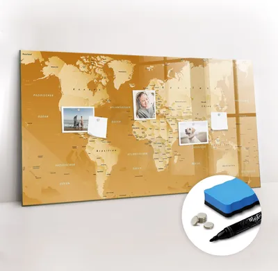 Produktbild von Magnetpinnwand Memoboard - Zubehörsatz - Schwarzer Marker + Schwamm + Magnete - 120 x 60 cm - Weltkarte