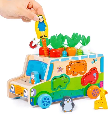 Immagine prodotto di Giocattoli Montessori 1, 2, 2 - Giochi a partire da 1 anno - Giocattoli in legno - Giocattoli per lo sviluppo della motricità - Macchinina in legno - Regalo ideale