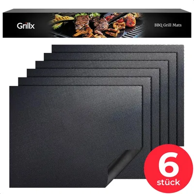 Produktbild von GrillX Barbecue Mat – 6 Stück – Wiederverwendbare Backmatte – 40 x 33 cm – Antihaft-Ofenmatte – BBQ Zubehör – Grillmatte