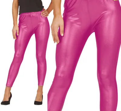 Imagen del producto de Leggings brillantes y festivos de los años 80, ideales para Navidad y otras celebraciones. Color azul lila brillante, estilo retro para fiestas y bailes. Color: rosa