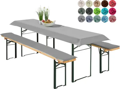 Produktbild von heimtexland ® Bierzeltgarnitur Auflagen Set 3-teilig Tischdecke Bierbank Polster Sitzkissen Tischdeko Typ698 Grau für Tischmaß 50x220 cm