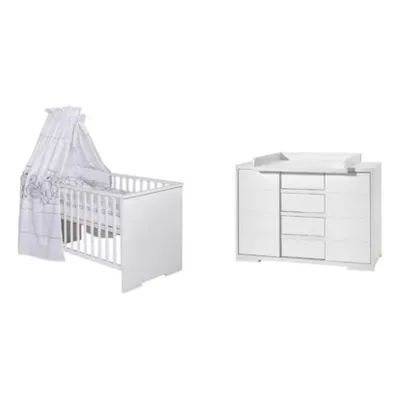Produktbild von Schardt Sparset 2-teilig Maxx White bestehend aus, Kombi-Kinderbett 70x140 cm inklusive Umbauseiten und Wickelkommode mit Wickelaufsatz - Farbe: Weiß, 10 864 52 02
