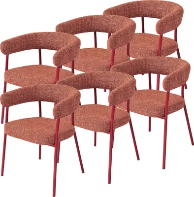 Productafbeelding van Eetkamerstoel 'Huk', set van 6, bekleed met textiel, metalen poten, rood