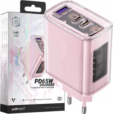 Zdjęcie produktu dla Acefast Ładowarka Gan 65W 3 Porty (1Xusb, 2Xusb C) Różowa (A45)