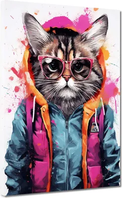Produktbild von Leinwandbild Wandbild Kunstdruck XXL Wanddeko Street Art Katze: 105x140x4cm