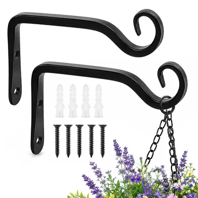 Wandhaken-Set 2er, schwarz, Eisen, 14,2 cm, für Pflanzenampeln