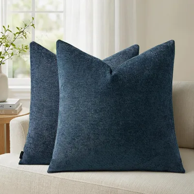 Productafbeelding van Kussensloop chenille, 40x40 cm, donkerblauw, set van 2 met structuur