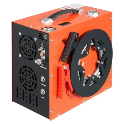 Obrázek produktu pro "Vzduchový kompresor PCP - Přenosný kompresor pro vzduchové pistole, 4500 PSI/30 MPa - S vestavěným vodním a ventilátorovým chladicím systémem - Automatické vypínání DC12 V/AC230 V - Pro paintballové nádrže a nádrže pro potápění"