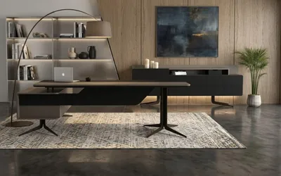 Image de Bureau noir, meuble de rangement, bureau, espace de travail, design moderne