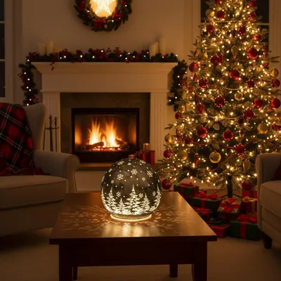 Produktbild von formano LED Deko-Kugel Frosty Eisgrau 15 cm Glaskugel Timer 6h / 18h Weihnachten