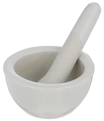 Image de Mortier et pilon en porcelaine - Ø 6 cm - Pour broyer les herbes, les épices et les graines - Blanc