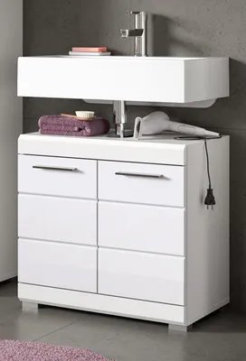 Produktbild von Waschbeckenunterschrank "Shawn" in weiß Hochglanz Badezimmer Unterschrank 60 cm