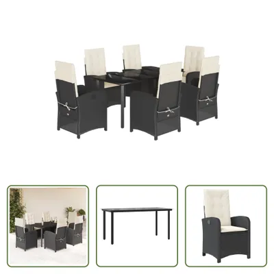 Produktbild von The Living Store 7-tlg. Garten-Essgruppe mit Kissen Schwarz Poly Rattan