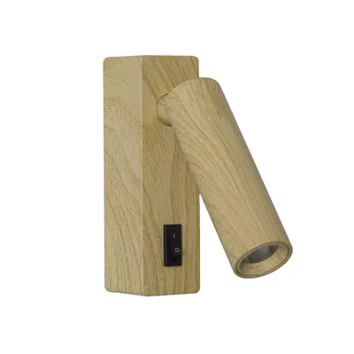 Imagen del producto de Lámpara de pared LED PISA, 2W, 3000K, 130 lm, lámpara de lectura de aluminio con apariencia de madera e interruptor