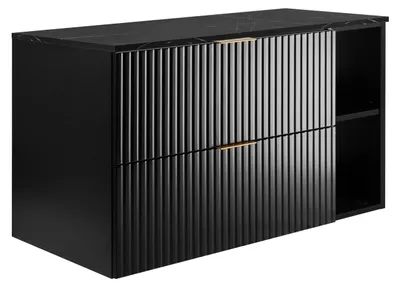 Immagine prodotto di Mobile da bagno sospeso, nero / piano di lavoro effetto marmo nero (MDF), 100 x 57 x 46 cm