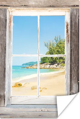Produktbild von MuchoWow® Poster Durchblick - Strand - Holz 120x180 cm - Kunstposter