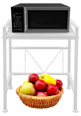Produktbild von Erweiterbares Mikrowellenregal, 2 Ebenen, Mikrowellenständer mit 3 Haken, flexibel ausziehbar von 40-65 cm, höhenverstellbar, für Toaster und Heißluftfritteuse