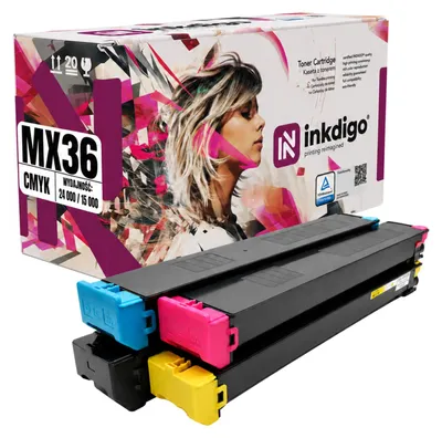 Produktbild von Inkdigo 4er-Set Toner MX-36GT für Sharp MX-2610N, MX-2615N, MX-2640N, MX-3110N – CMYK,