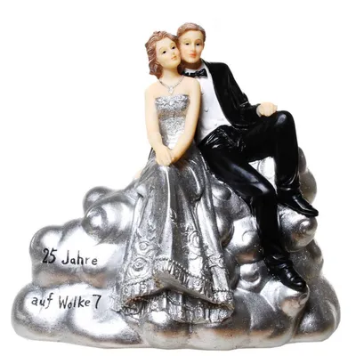Produktbild von Spardose Silber Hochzeitspaar auf Wolke 7 mit Pfropfen